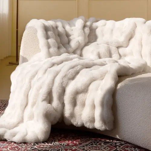 BLUNIQUE Faux Rabbit Fur Throw Blanket, Ultra Soft Fluffy Warm Decorative Blanket for Couch Sofa Bed, All-Season Cozy Blanket. Fuzzy Blanket Soft Blankets And Throws