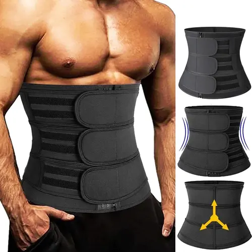 Men's 3-Belt Waist Trainer Body Shaper, Sweat Sauna Belt for Tummy Control and Posture Support, Polyester Fitness Training Band for Gym Workouts, Workout Waistband Compression Menswear Shapewear Sports