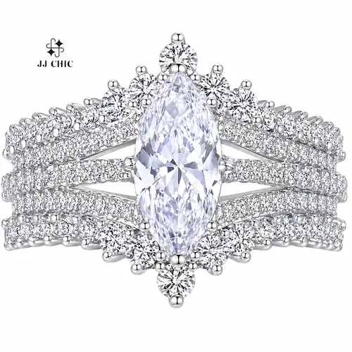 JJ CHIC Vintage Crown Shape Marquise Cut Ring Classic Bridal Jewelry Fashion Ring for Women Elegant Design Versatile Stylish