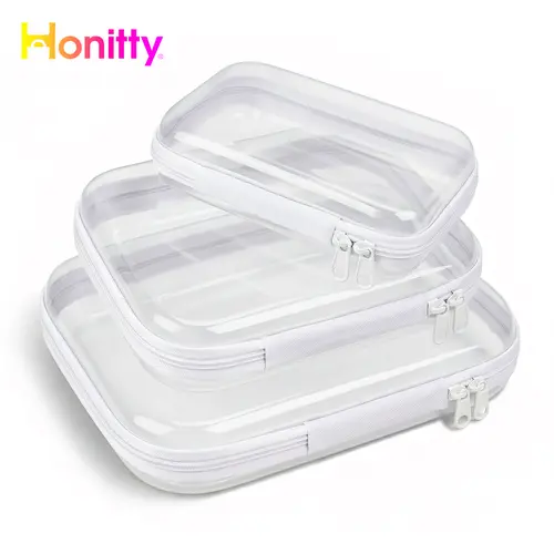 [BUY 3 GET 1 FREE] HONITTY Clear Organizer Storage Box Clear Hard Zipper Cas Classic PVC Hard Zipper Storage Containers, Portable Home Organizer for Tools, Travel-Friendly Case for Makeup Kits & Building Toy Accessories