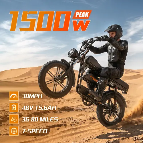 Tamobyke T73/T73 Max Electric Bike for Adults,1500W/2000W Motor,30/33MPH 36-80 Miles,48V15.6/36 AH Dual Batter Electric Bikes,20 * 4 Fat Tire Ebike Hydraulic Brake Full Suspension Off-Road Riding