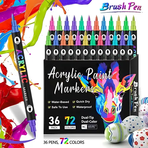 48/72/96 Dual Tip Acrylic Paint Markers Pens Set,Double Ended Drawing Art Pens For Rock,Ceramic,Wood,Canvas,Plastic,Glass,Stone,DIY Crafts Gift.Easter gifts, egg decorations Dual-Tip Professional color Artist Bundle