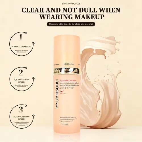 OBOSkincove 4-in-1 Color-Changing Tinted Sunscreen Foundation with Niacinamide, Moisturizing SPF 50+ Facial Makeup for All Skin Types, 30 ml