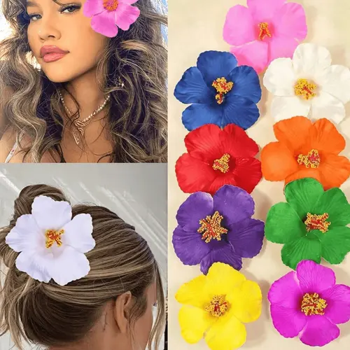 Women's Boho Hair Clip Set, Hibiscus Flower Hair Clip, PU Flower Design, Perfect for Beach Parties & Weddings, Ideal Gift for Moms, Boho Hair Accessories, Tropical Hair Accessories