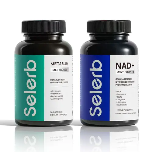Selerb NAD+ Dietary Supplement Stack for Men - Metaburn Bundle with Liposomal NAD+, CoQ10, L-Carnitine, Chromium, Vitamin B12, Berberine HCI - Dairy-Free, Allergy-Free, cGMP Healthcare Capsules for Energy Boost, Metabolism Support