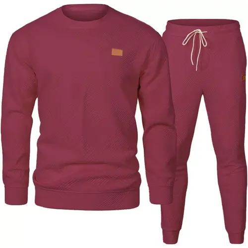 KZZ Men's 2-Piece Textured Sweatsuit, High-Quality Fabric Crewneck Jacquard Long Sleeve Shirt & Joggers Tracksuit Set, Casual Workout Loungewear, Athletic Activewear Tracksuits for Fall Winter Christmas Gifts