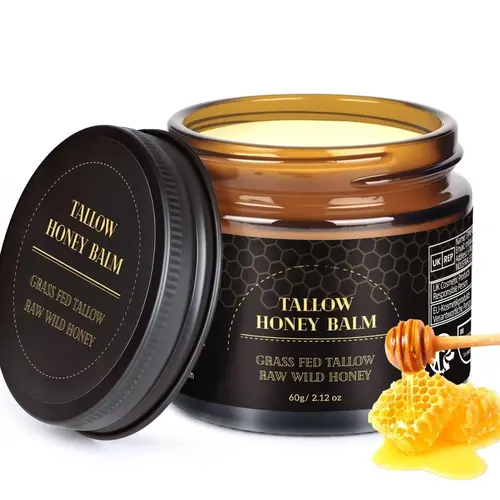 MEIDU Organic Grass-Fed Beef Tallow Balm with Raw Honey, Olive & Vitamins - Handmade Daily Body Care Moisturizer for Sensitive Skin, Soft & Smooth Results, Hydrating