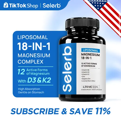 Selerb Magnesium Complex 300mg – 4 Types of Magnesium with B6, D3, Zinc, Slippery Elm – Sleep, Relaxation & Muscle Support – 90 Capsules