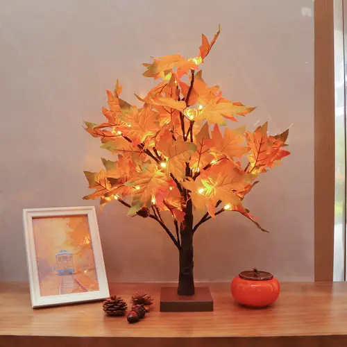 19.6"/22" 24 LED Artificial Maple Tree Light With Red Birds And Acorns For Autumn Thanksgiving Home Table Decor Led Festive Decoration Led Outdoor Decoration