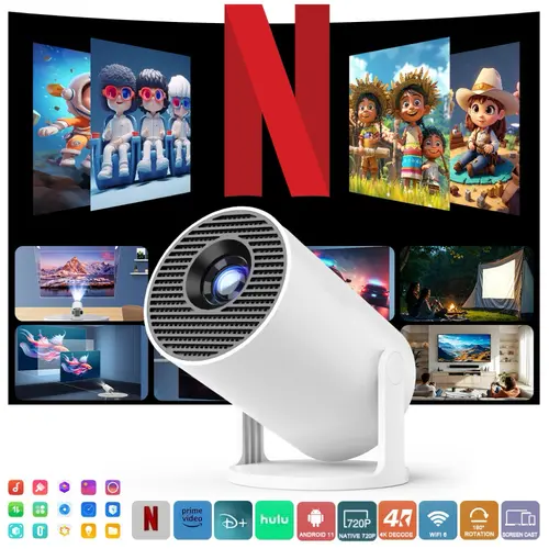 Portable HY300Pro Projector 290ANSI 4K Decode Allwinner H713 2.5&5.8G Dual WiFi6 Smart Android 11 BT5.4 Native 1280*720P Built-in Speaker Auto Keystone Correction Home Cinema Movie #TikTokShopBackToSchool
