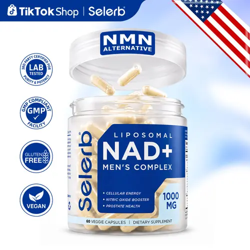Selerb Liposomal NAD+ Supplement for Men - NMN, Trans-Resveratrol, CoQ10, Maca, Ashwagandha Antioxidants - Dairy Free, Non-GMO Lifestyle Energy Boosters for Feel Good Energy, Longevity Support - 60 Caps Clean Label Vitamins