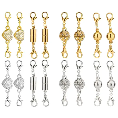 16-Pack Magnetic Necklace Clasps & Closures, 0.9in Metal Charm Accessory, Gold/Silver Plated, Stainless Steel Lobster Claw Clasp, Jewelry Making Supplies, Necklace Jewelry Extender, Strong Magnet