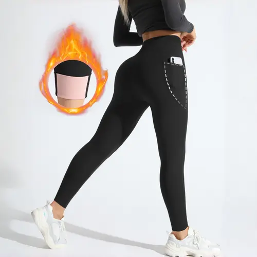 HIJESSE Women's Winter Leggings Thermal Lined Velvet High Waist Super Warm Pants with Side Pocket Design Antibacterial Effect Unmarked Edging Comfortable Stretchy Thermal Long Johns Womenswear solid high waist thermal