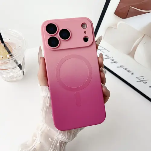 Magnetic Luxury Gradient Soft Liquid Silicone Phone Case with Camera Lens Protector & Screen Protector for iPhone 17 Pro Max, 16, 15, 14, 13 Pro/Plus - Phone Casing, Protection Accessories, Shockproof Cover,back to school,back to school haul