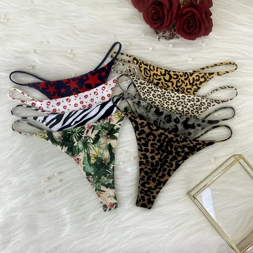 JROZXF Women's Leopard Print Thongs - 4pcs Exquisite Leopard & Special Designs Soft Breathable Fabric for Daily Wear & Beach Scenes Comfortable Stylish Bikinis - Casual Fashion Womenswear Style Panties Everyday Cute