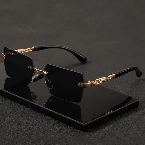 Rimless Rectangle Sunglasses, 1pc Metal Rimless Unisex Fit Shades with Luxury Gold Accents, Modern Trendy UV400 Protection for Beach & Travel, Metal Rimless Sunglasses