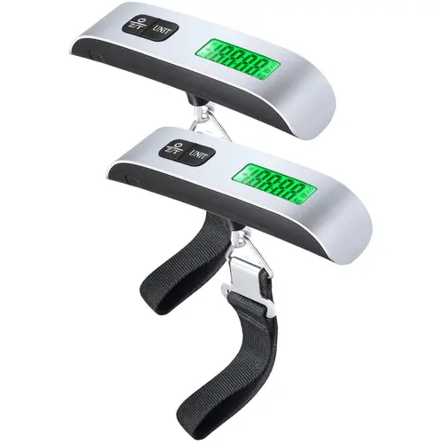 2 Pack Digital Luggage Scale,LCD Display Backlight Temperature Baggage Scale w/ 110lbs Capacity, Portable Stainless Steel Hanging Luggage Weight Scale w/ Tare Function for Travelers - Silver