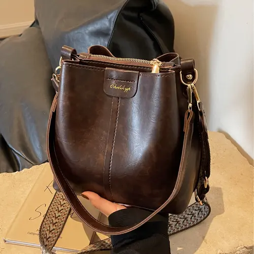 Vintage Large Capacity Bucket Bag, Fashion Casual Shoulder Bag, Stylish Unisex Handbag, Fashionable PU Leather Crossbody Bag for Outdoor Travel Commuting, Casual Commuter Bag, Daily Commuter Bag