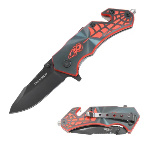 TAC Force TF-553 Spider Cutout Rescue Folding Knife - 2.5in Half-Serrated Stainless Steel Blade for Cutting, Aluminum Handle with Seat Belt Cutter & Glass Breaker, EDC Durable Outdoor Tool, Survival Supplies, Gifts for Boyfriend