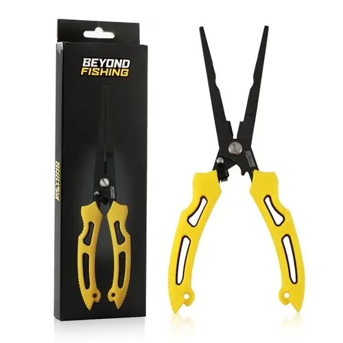 Beyond Fishing 8.5in Long Nose Pliers - Corrosion-Resistant Stainless Steel Fishing Equipment with Braid Cutter, Locking Mechanism - Ideal for Saltwater, Freshwater Use