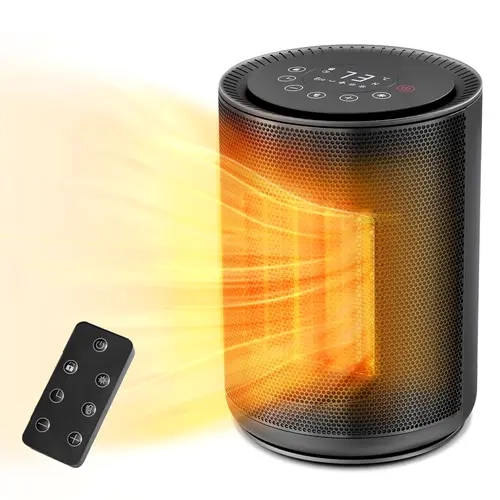 R.W.FLAME Compact 1500W ETL Certified Ceramic Space Heater - Corded Unit with High/Low Settings, Touch Controls, Flame-Resistant Design, Thermostat, Remote, 24H Timer, Eco Mode, Instant Quiet Heat for Office, Bedroom