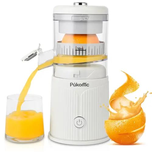 Pukomc Cordless Rechargeable Citrus Juicer - 10.6in Compact Fast Automatic Countertop Juicer, Battery-Powered Handheld Orange Press, Space-Saving Juice Extractor for Summer Fruits, Pulp-Free Juice, Cordless Portable Juicer