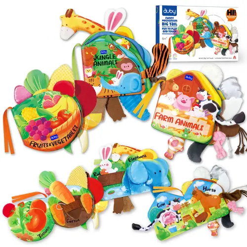 Unisex Baby Cloth Books 3-Pack, Soft Toddler Busy Books for 6M+ Infants, Preschool Learning & Kindergarten Readiness Tools, Travel Toy with Crinkle Sound, Tactile Tails, Multi-Texture Fabric, Machine Washable Montessori Toy, Toddler Busy Book
