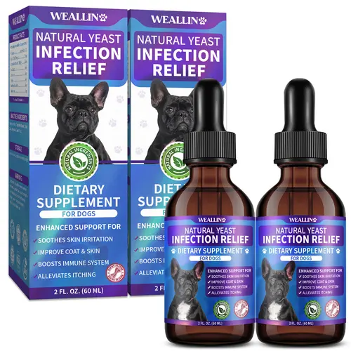 WEALLIN Plant-Based Herbal Blend Dog Ear & Skin Relief Liquid Drops - Bacon Flavor, 60ml - Itch Relief, Skin Balance, Yeast Infection Support, Puppy Ear Cleaner