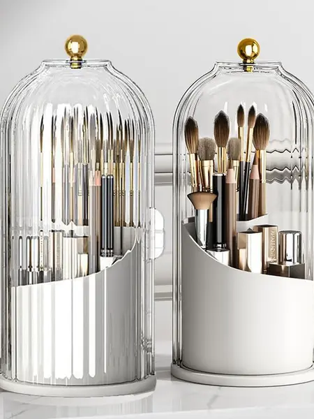 Elegant ToothBrush Holder with Transparent Door Lid 360 Rotating Clear Organizer for Vanity Bathroom Desktop Countertop Storage 1 Count summerwins,summerwins