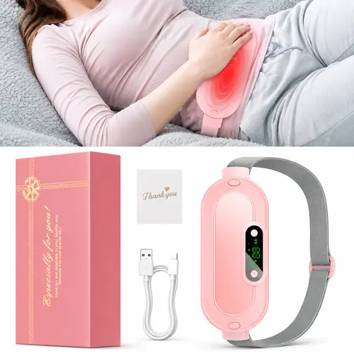 Multifunctional Portable Cordless Heating Pad for Period Cramps, Fast-Heated Adjustable Belly Wrap with 3 Heat Levels, 4 Massage Modes, Adjustable Heating Temperature & LED Display, Gifts for Adulting Women Girlfriends (Pink)