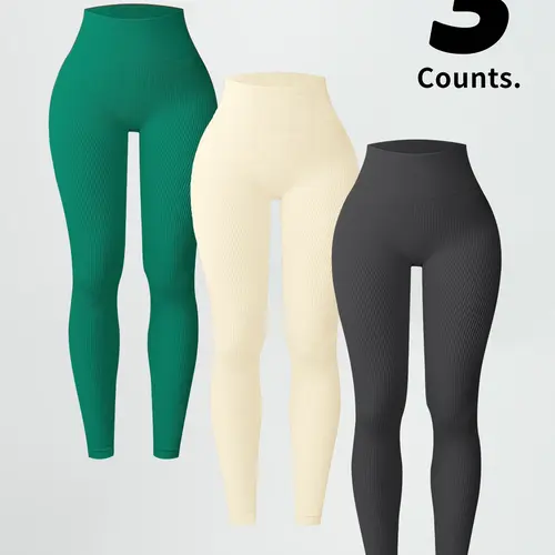 Women's High-Waisted Ribbed Knit Leggings Bottom, Sexy Tight-Fitting Casual Pants, Fall Fashion, Basic, Comfortable & Stylish, 3-Piece Set, Fitted, High Stretch Leggings, High Waists Leggings