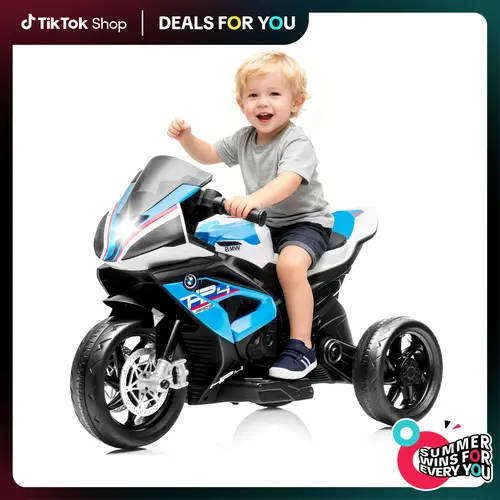 DealsForYouDays PHIVILLA Kids Electric Motorcycle with BMW Authorized, 12V Ride on Toy for Toddlers Battery Powered 3-Wheel Stable Design with Horn, Music & LED Lights summerwins