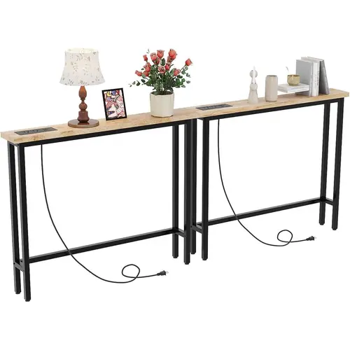 Karl Home 1/2 Pack Modern Accent Console Tables - 39.4" Wide Small Console Table, 5.9" Slim Depth Frees Sofa Space, Sturdy Sleek Metal Frame, 4.9ft Extension Cord Charge Station with AC + USB Keeps Devices Close, 4 Adjustable Feet Level It, Clean Look
