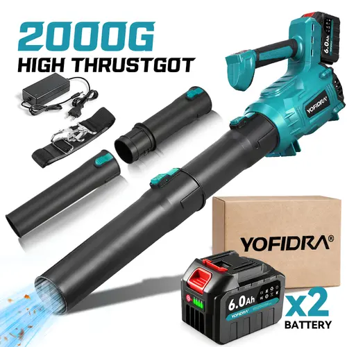 YOFIDRA Cordless Brushless Copper Motor Leaf Blower - 600 CFM, 120 MPH, 5-Speed Control, 25000 RPM Speed, Dual 6.0Ah Batteries & Fast Charger, Long Run Time, Shoulder Strap for Residential Yard, Garage