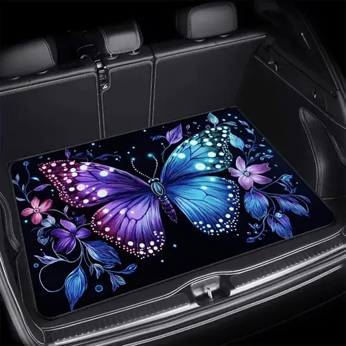 Multicolor Floral Car Trunk Mat 39.37in*29.53in, All Weather Waterproof Cargo Liner for Sedan Compact Car, Durable Rear Trunk Protector Mat Easy Clean Vehicle Interior Accessory