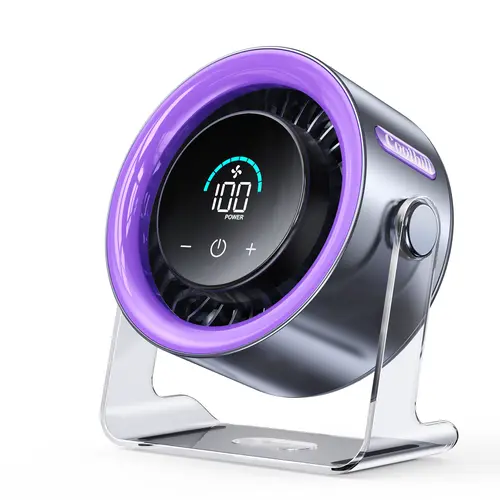 Coolhill Quiet Cooling Desktop Fan - 100 Speeds, 120° Adjustable Tilt, Digital Display, Rechargeable, Wall-Mounted, Air Circulator, White Noise, Mini Portable Fan for Home Office Dorm Room Travel, Quiet Cooling Fan, Lithium Battery Fan