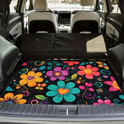 ‌Universal Car Trunk Mat 75x100cm Multicolor Floral All Weather Trunk Protection Cargo Liner Durable Rear Trunk Mat Waterproof Easy Clean Vehicle Interior Accessories Fit Most Car Models SUV Truck Van‌ Car Floor Mats
