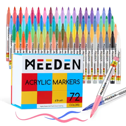 MEEDEN Brush Tip Acrylic Markers - 24/48/72 Colors, 7.5ml Large Capacity, Automatic Ink Control System, Waterproof Paint Pens for Wood, Glass, Canvas, Art Supply Kit for Artists, Kids