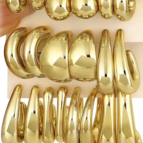 17KM Women's Hypoallergenic Non-Tarnish Chunky Chain Twisted Hoop Earrings Multipack, Fashion Dangle Jewelry, Ideal Gifts for Girlfriend