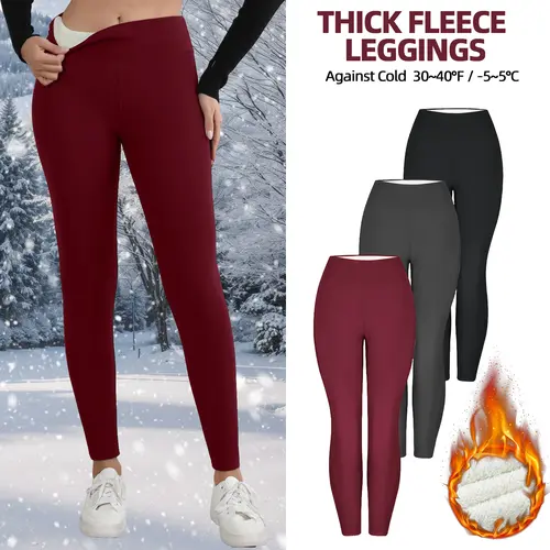 【Size Upgrade S-2XL】CHRLEISURE 3PCS Winter Warm Fleece Lined Leggings High Waist Women Workout Wear for Yoga Riding Casual Wear in Red Black & Gray