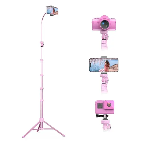UBeesize 88in Aluminum Portable Flexible Tripod Stand for iPhone with Gooseneck Arm, Remote Control, Phone Holder - Easy Installation Vlogging Equipment for Content Creators (Video Recording) - Compatible with Android, Digital Camera, Travel Bag Included