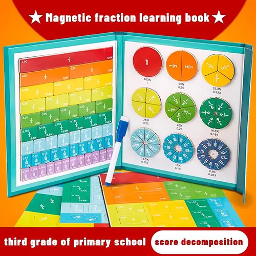 Magnetic Fraction Demonstration Book - 1 Set Fraction Math Teaching Aid with Magnetic Design, Visual Learning Tools, Interactive Game Prop, School Supplies for All Children (Unisex Appeal, Easter Gifting)