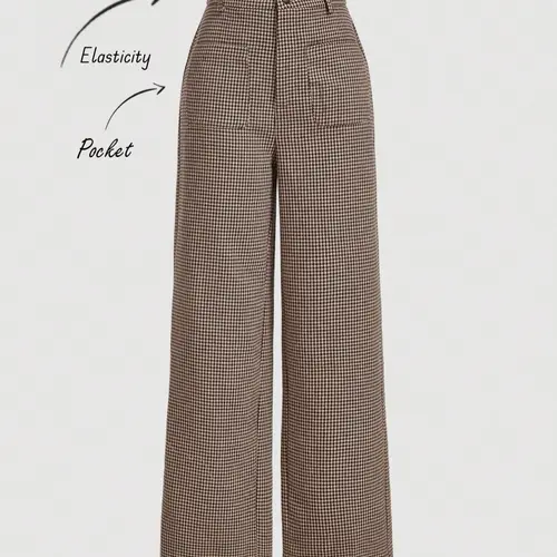 Women's Wide Leg Fitted Pants, Business Casual Front Pockets Long Trousers, Professional Autumn and Winter Clothing Bottoms with Pockets, Casual Fashion Trousers, Business Casual Slacks, Pocket Design Trousers