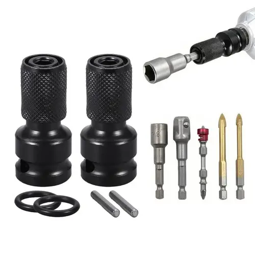 Heavy Duty High Torque 1/2-in Square Drive to 1/4-in Hex Female Socket Adapter Set, Square-to-Hex Mechanic’s Metal Tool for Workshop Impact, Air & Electric Wrenches