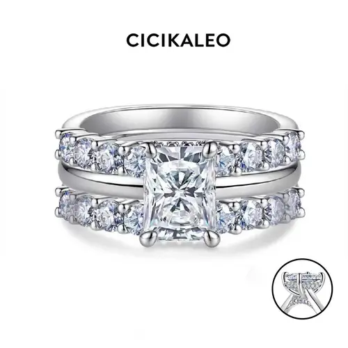 CICIKALEO 2CT Radiant Cut Triple  Stacking Moissanite Rings for Women 18K Gold Plated Lab-Created Engagement Wedding Gifts for Her Stackable Rings Summervibes