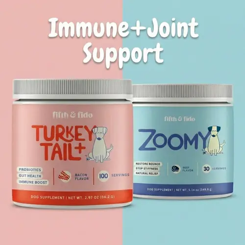 Fifth and Fido Biohack Bundle - Zoomy Canine Nutritional Supplements with Turkey Tail+ Trust, 24 Months Supply, Joint Support, Probiotic Gut Care, Digestive Remedy for Daily Wellness