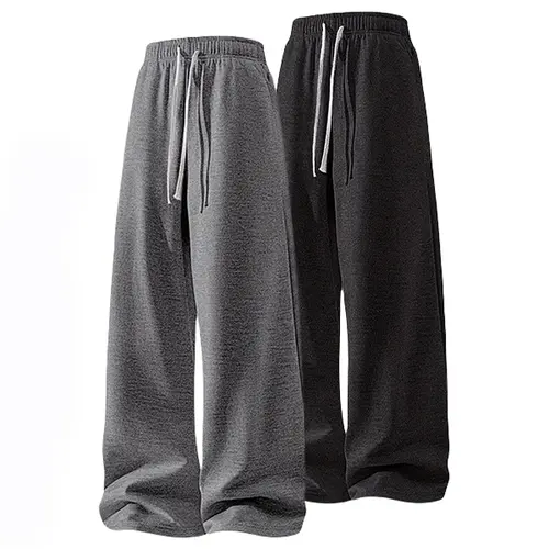 Men's 100% Polyester Casual Loose Joggers 2-Pack (Grey & Black) - Adjustable Drawstring Closure, Elastic Waist, Comfy Secure Fit, Drawstring Waist Adapts to Your Day, Relaxed Oversized Cut, Everyday Wear