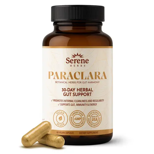 Serene Herbs Paraclara Wormwood Cleanse for Humans - Black Walnut Hull Clove Detox, Natural Gut Health Supplement for Children & Adults - Improve Digestion & Energy - 60 Capsules