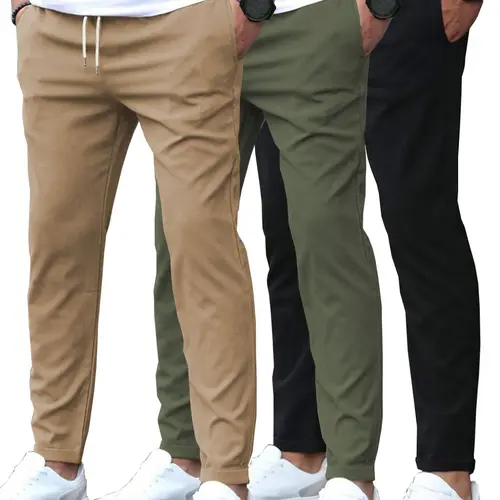 Men's Fashion Solid Color Plain Casual Long Pocket Pants, Spring & Fall Woven Fabric, Fitted Style, Moderate Thickness, Comfortable Everyday Wear, Casual Comfy Pants, Casual Fashion Trousers