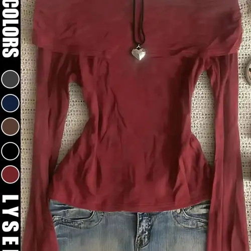 Y2K Chic One Shoulder Off-Shoulder Slim Fit Long Sleeve Women's Top Shirts, Fall Fashion, High-Quality Casual Wear, Plain Style